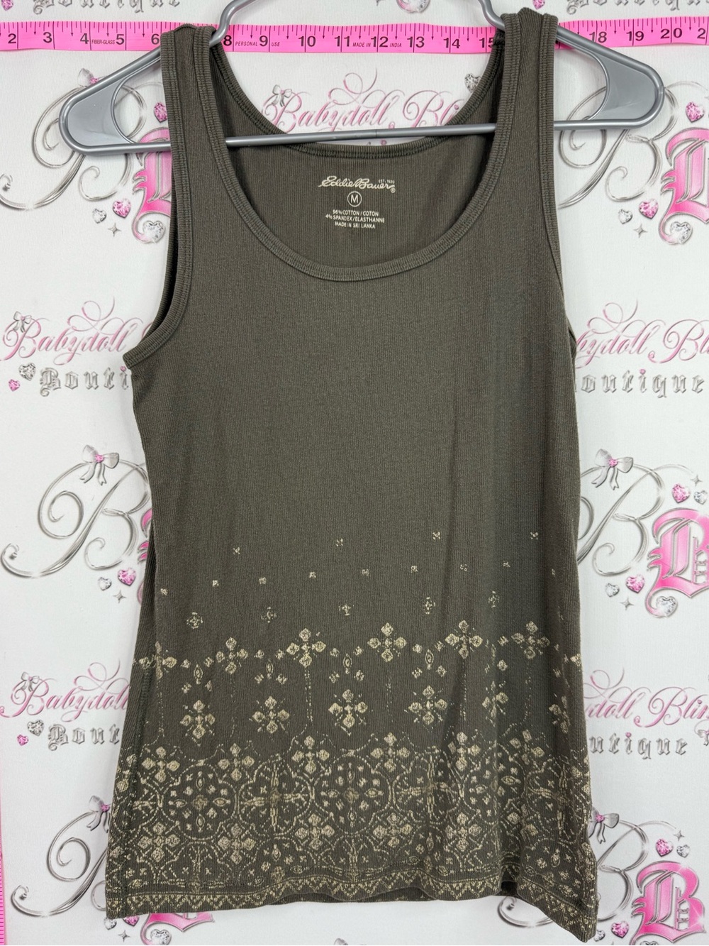 Eddie Bauer tank top brown Olive Tank with Metallic Hem Detail